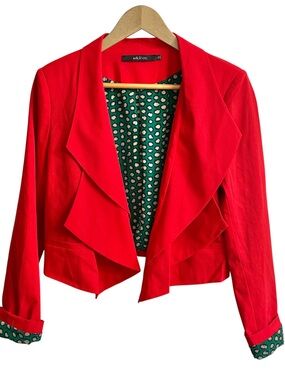 Women’s Ark & Co Large Red Cropped Blazer  Art Deco Modern Business Casual